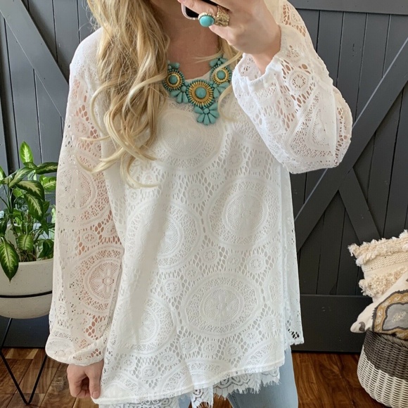 Last One! 2X Lace Long Sleeve Tunic Top Blouse - Picture 3 of 8